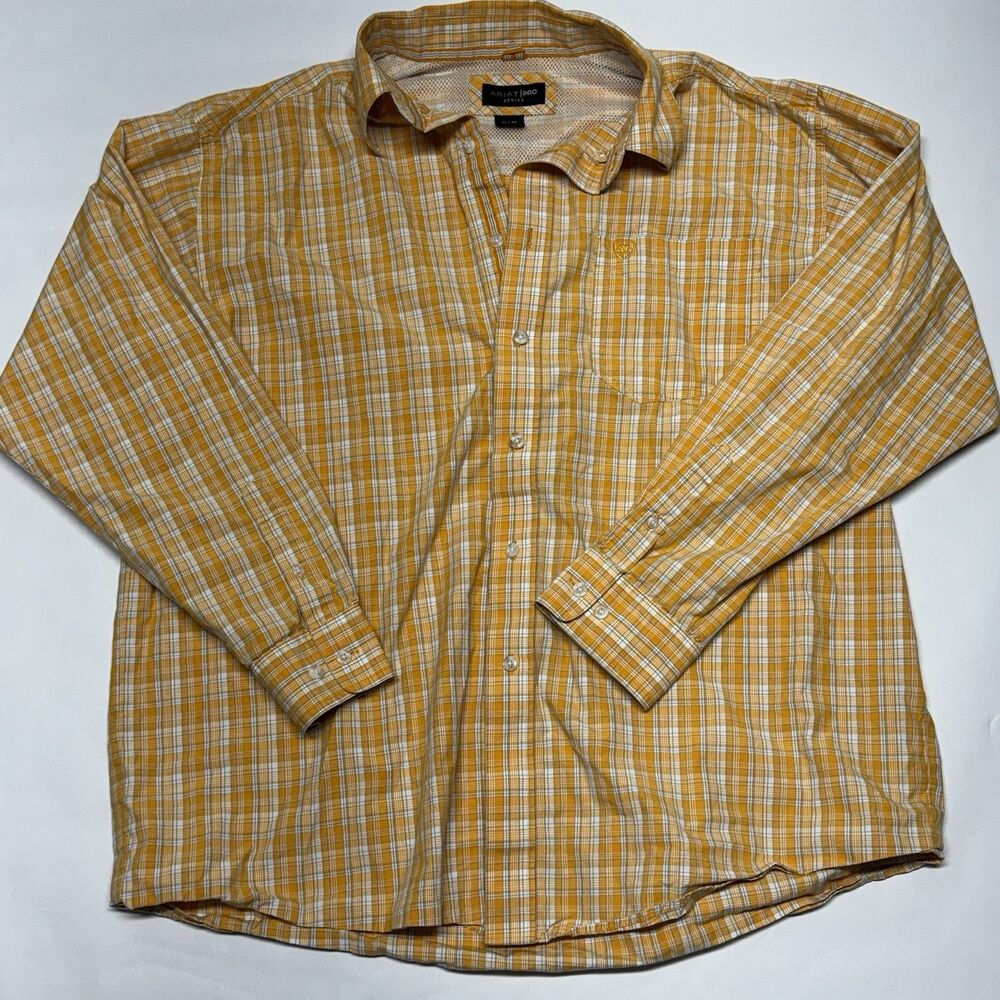 Ariat Pro Series Men’s Long Sleeve Button Down Plaid EUC Farm Western Horse XL